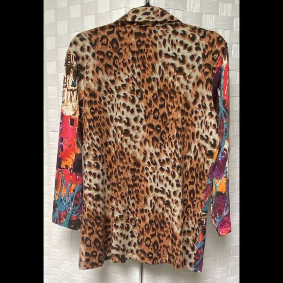 Max & Rina Leopard Zip Shirt Size L - Picture 3 of 5